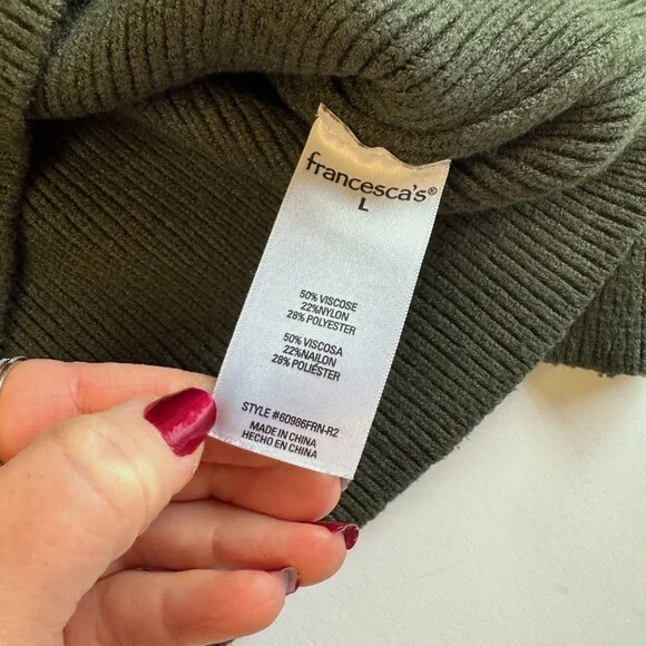 Francesca's Mi Ami Avery Balloon Sleeve Turtleneck Sweater - Olive Green, Large - Picture 9 of 12